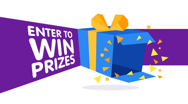 Enter to win prizes gift box. Векторная иллюстрация в стиле оригами
