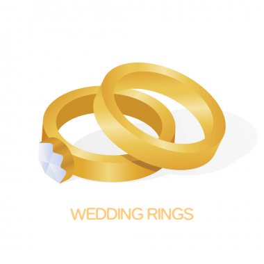 Büyük parlak elmas vektör çizim ile Altın Alyans Çift.