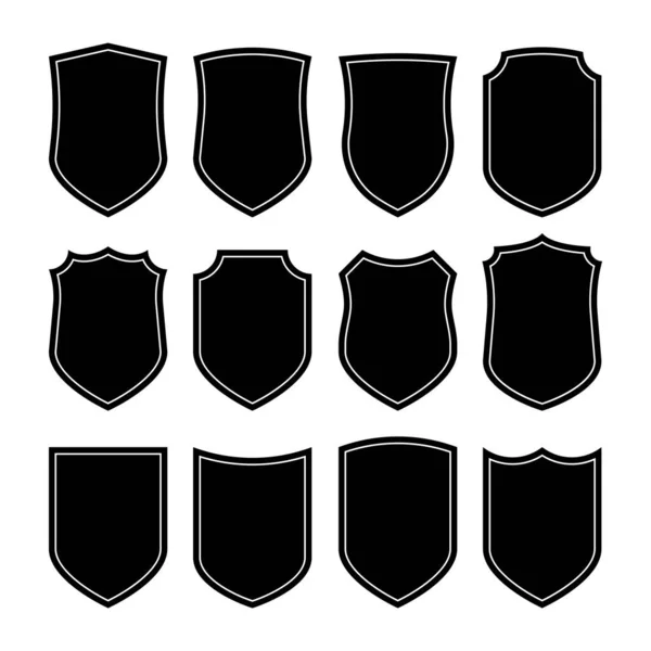 Shield icons set. Different black shield shapes on white background. Vector illustration — Stock Vector