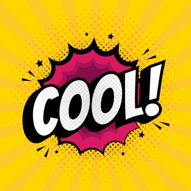 Pop Art Style 'da havalı bir tabela. Noktalı arkaplan vektörü illüstrasyonunun üzerine Comi simgesi