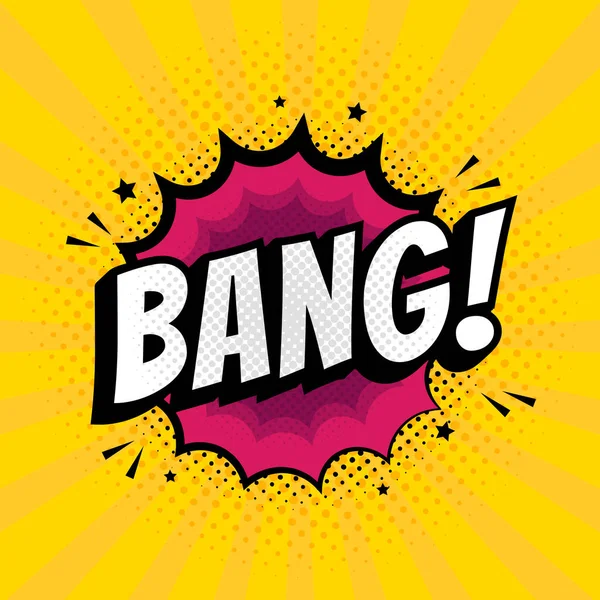 Bang sign. Wording comic speech bubble in pop art style on burst and haft tone background, cartoon background — 스톡 벡터