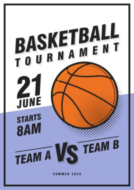 Basketbol Turnuvası afiş, el ilanı ile basketbol topu - vektör tasarım şablonu