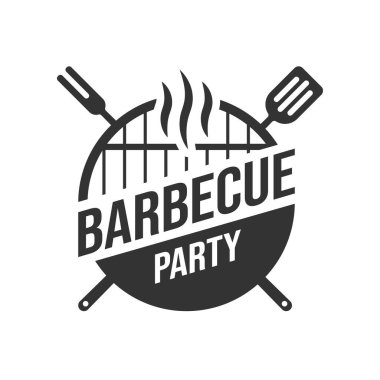 Barbekü ve ızgara etiketi. Bbq amblemi ve rozet tasarımı. Restoran menüsü logo şablonu. Vektör illüstrasyonu.