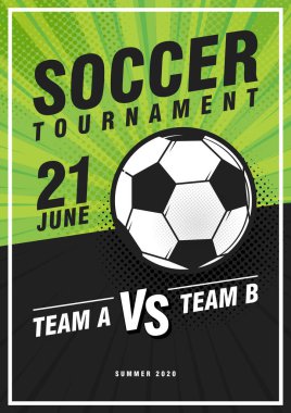 Futbol turnuvası eski pop sporları posterleri tasarımı. Vektör çizimi. Futbol broşürü tasarım şablonu