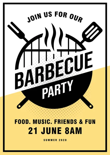 Schöne Vektor Grillparty Einladung Design-Vorlage. trendiges Grill-Poster-Design mit klassischem Holzkohlegrill, Gabel, Kochpaddel und Beispieltext. — Stockvektor