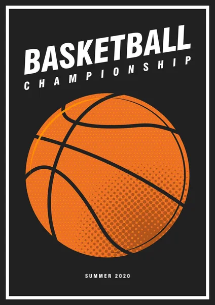 Basketball nba Turnier Sport Poster Design Banner Pop Art Stil Ball isoliert auf schwarzem Hintergrund. Luxus vertikale Flyer Illustration. — Stockvektor