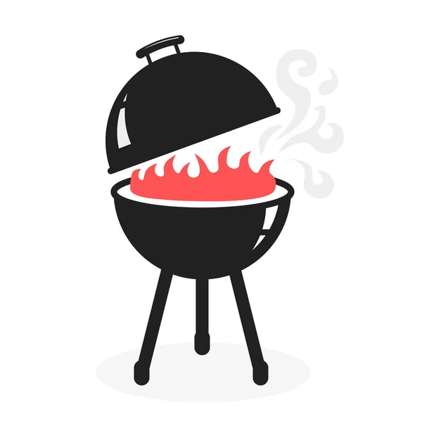 Zwarte Bbq Grill Koken met Rook en Vlam vector pictogram — Stockvector