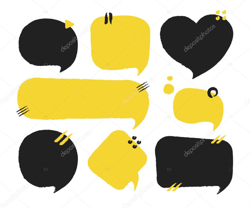 Hand drawn set of speech bubbles. Vector illustration for stickers