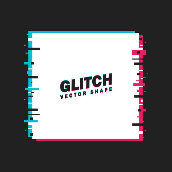 Glitched Square Frame. Distorted Glitch Style Modern Background. Glow Design for Graphic Design - Banner, Poster, Flyer, Brochure, Card. Vector