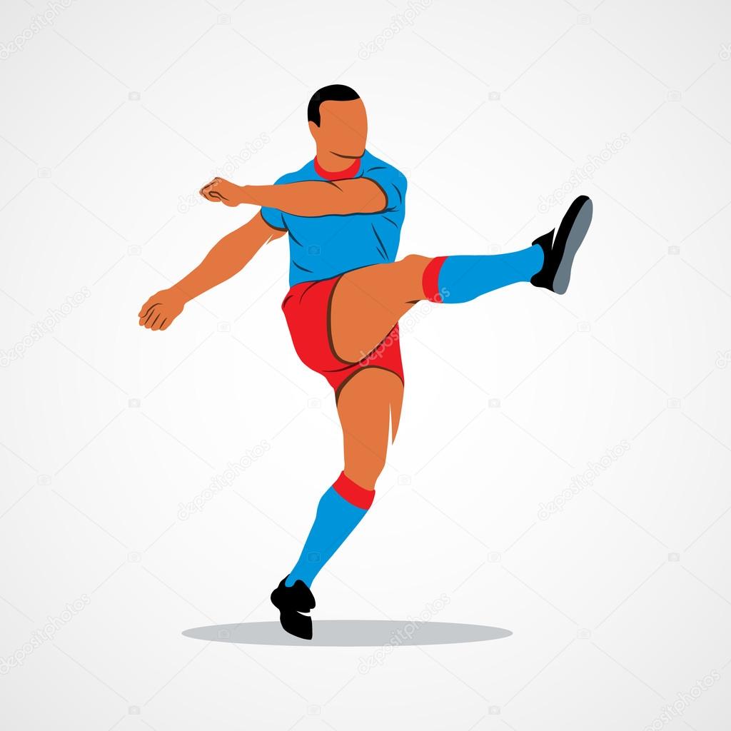 Abstract soccer player quick shooting a ball rugby. Branding Identity Corporate vector logo design template Isolated on a white background. Vector illustration.