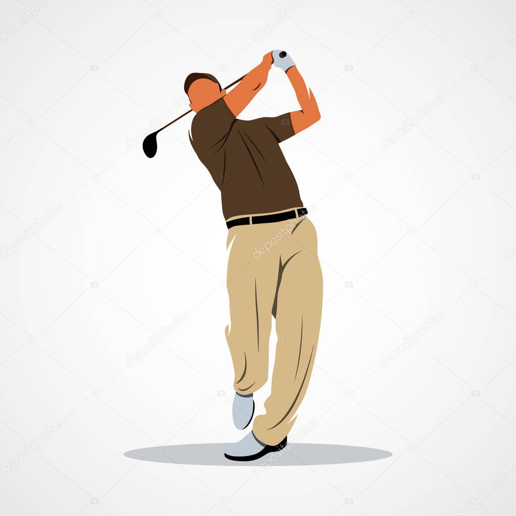 Abstract golf player, kick the ball on a white background. Vector illustration.