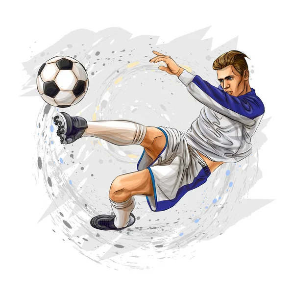 Soccer player kicks the ball — Stock Vector