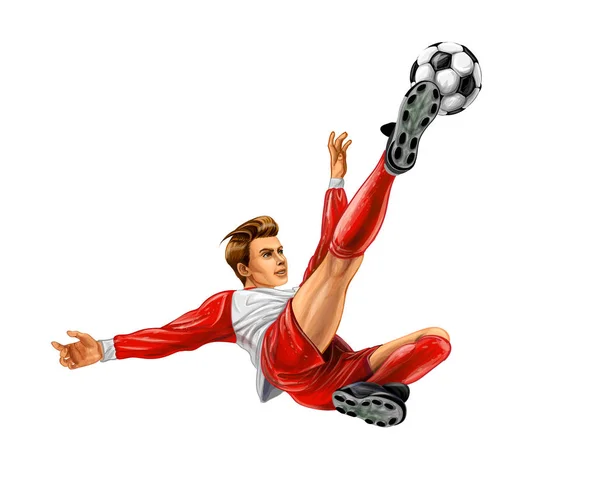 Soccer player kicks the ball