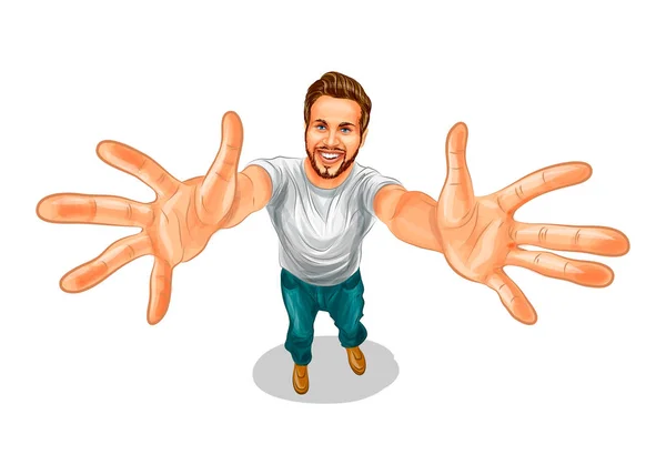 Un uomo felice tende le mani . — Vettoriale Stock