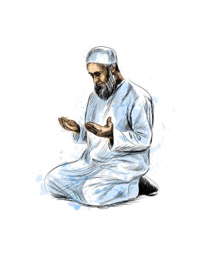 Müslüman adam dua ediyor