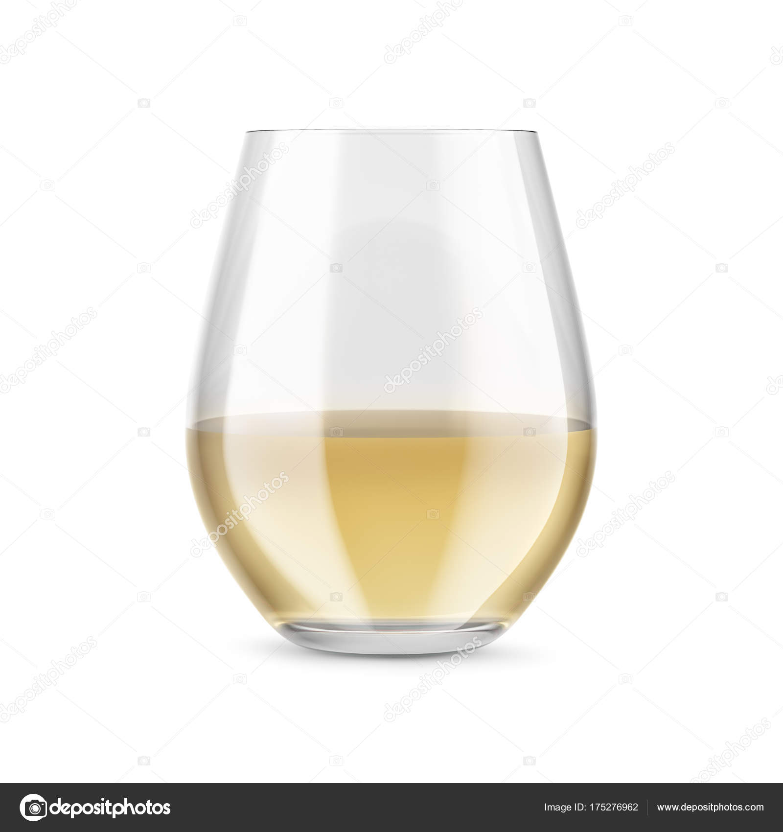Download Stemless glass with white wine. Mock-up for products presentations — Stock Photo © MaddyZ #175276962