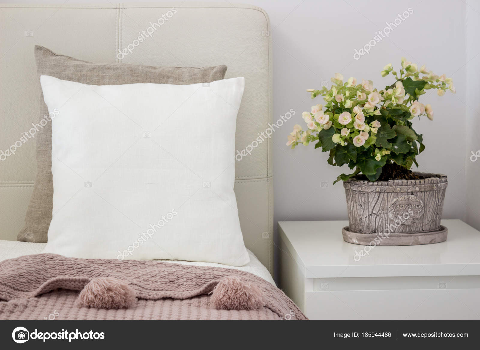 Download White Pillow On Bed In A Cozy Bedroom Mockup Royalty Free Photo Stock Image By C Maddyz 185944486