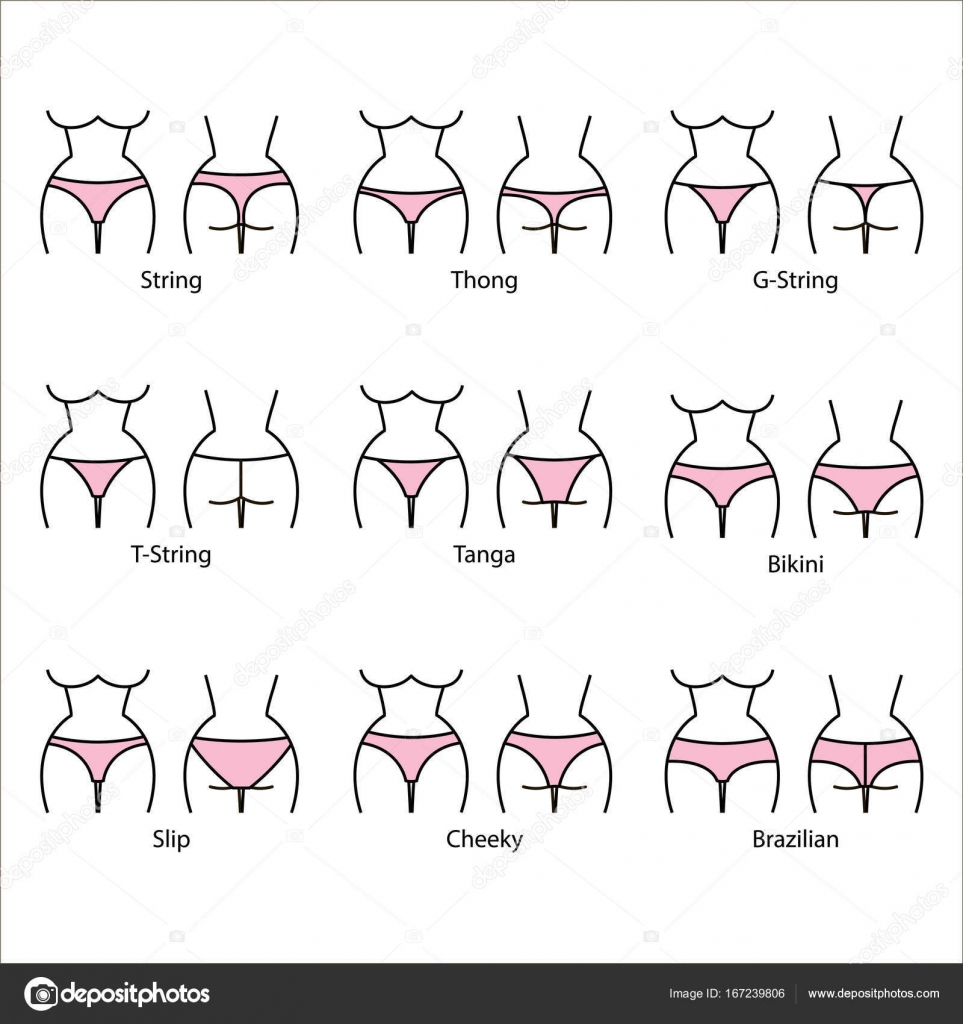 Kinds of female panties. Icon types of pants. Kind of women's