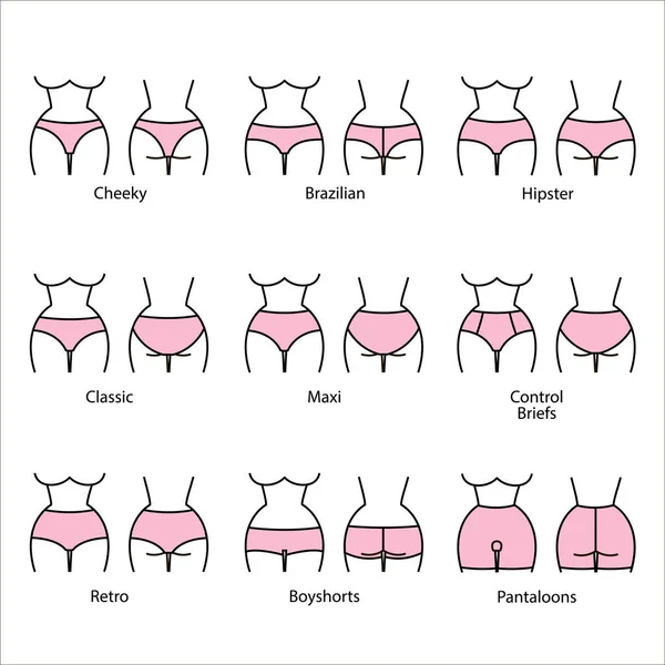 Виды женских трусиков. Символические брюки. Своего рода женские трусы — стоковый вектор