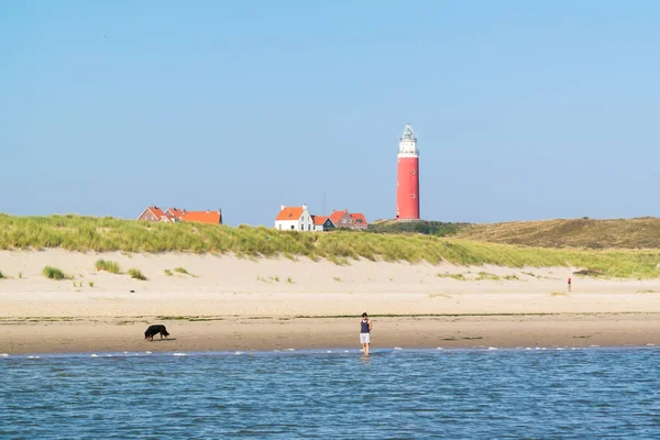 海滩和灯塔的 Texel，荷兰 De Cocksdorp — 图库照片
