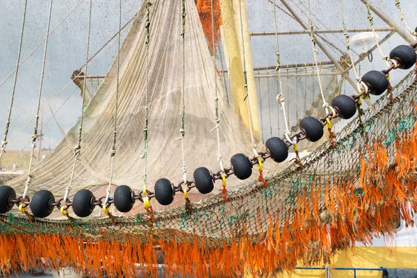 Fishing nets on commercial trawler in Texel harbour, Netherlands