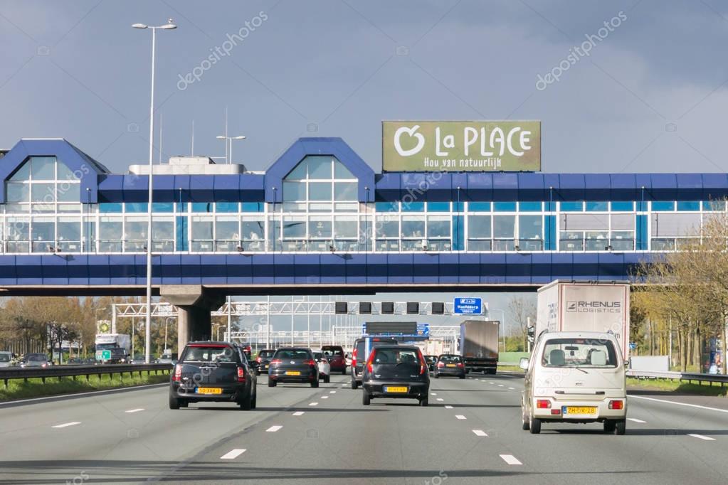 Bridge restaurant over highway A4, Hoofddorp, North Holland, Net
