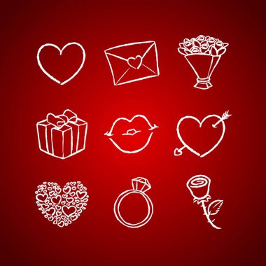 Sevgililer günü Tema el çekilmiş Icons set