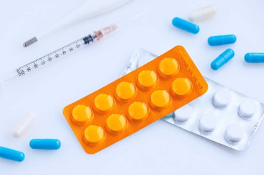 İlaç hap, Tablet ve kapsüller. Closeup tıp hap paketi