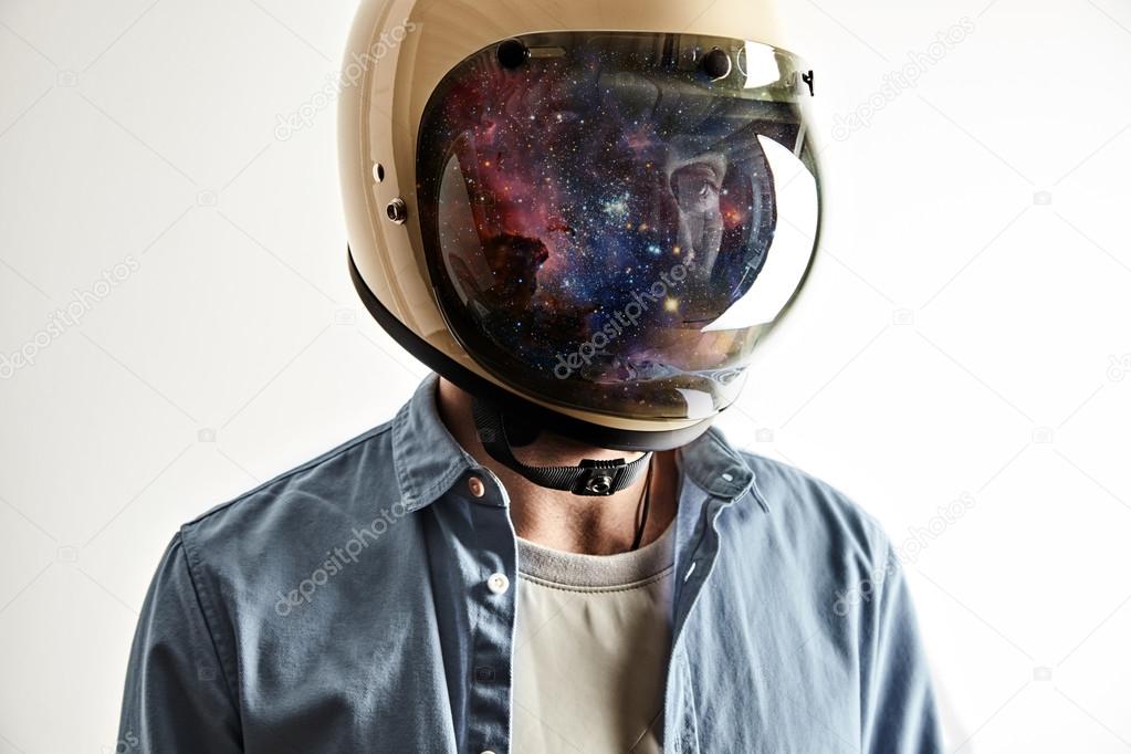 man wearing white motorcycle helmet 
