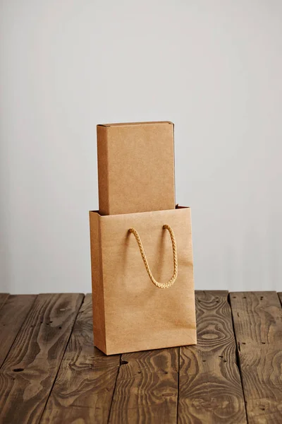 Cardboard craft package box and bag set — Stock Photo, Image