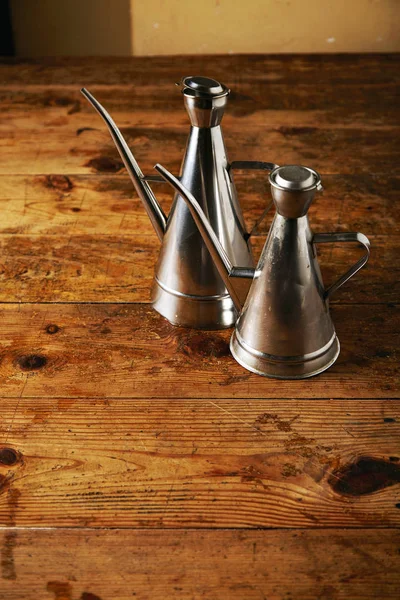 Stainless steel oil containers — Stock Photo, Image