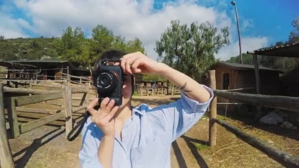 Visitante caballo granja conjunto — Vídeo de stock