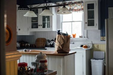 Esnaf kağıt çanta bakkaliye beyaz mutfak ile