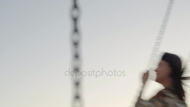 Happy girl on swing — Stock Video