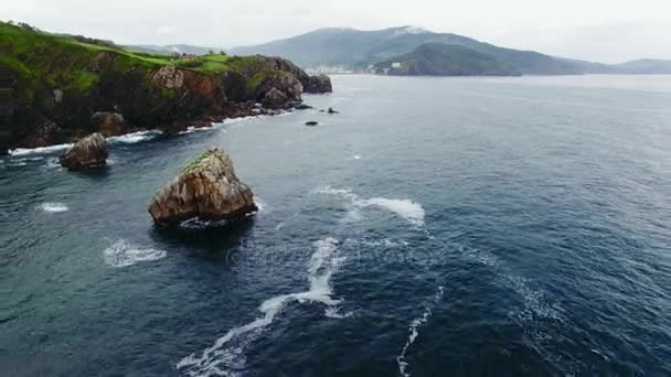 Imágenes de drones de gaviotas volando sobre el océano — Vídeos de Stock