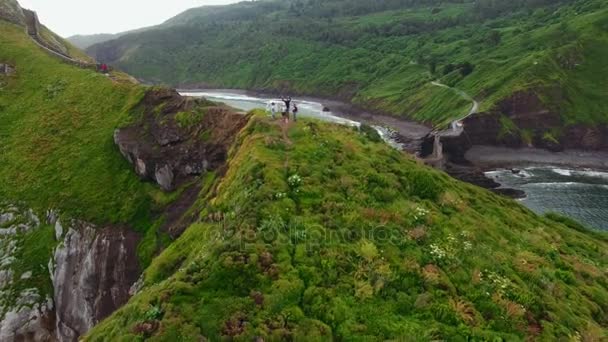 Drone nagrania przyjaciół, zabawy w naturze — Wideo stockowe