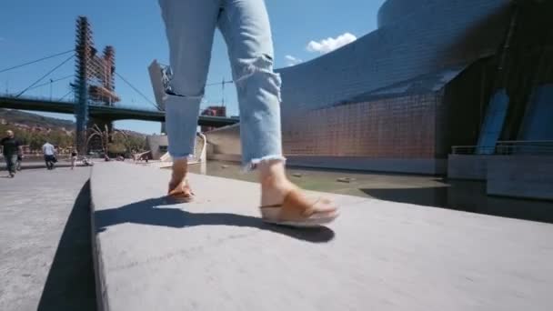 Joven turista femenina hacer fotos de arquitectura — Vídeo de stock