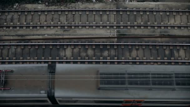 Vista dall'alto rallentatore sui treni — Video Stock