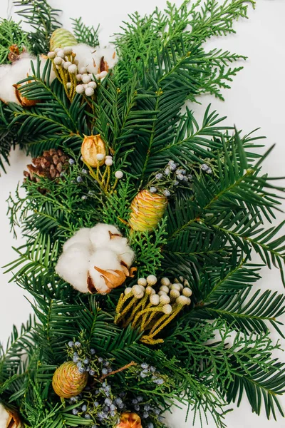 christmas wreath with cotton