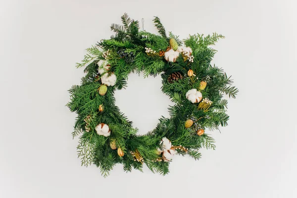christmas wreath with cotton