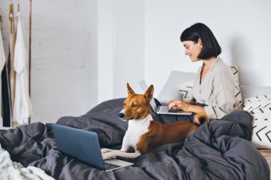 Kadın ve köpek işten eve yatak