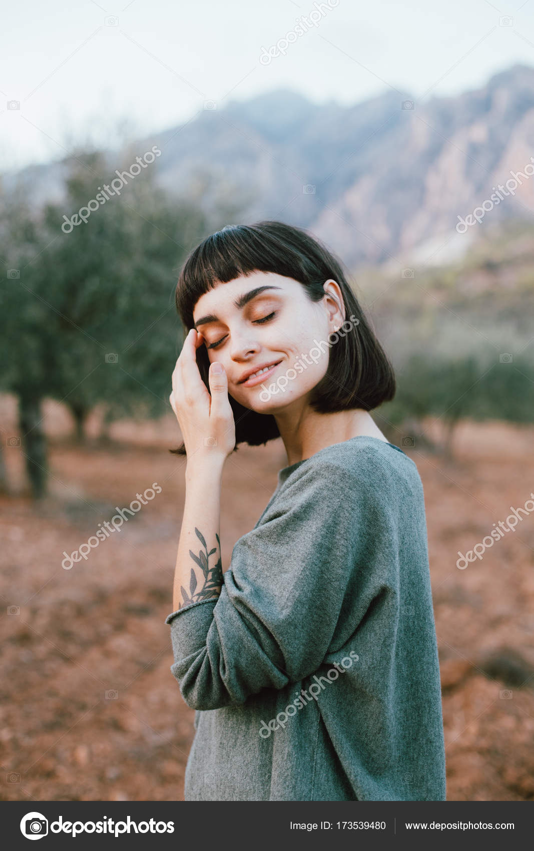 Short Dark Hair Girl With Short Dark Hair Stock Photo