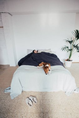 Genç kadın yatakta uyuyor.