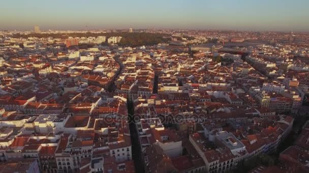 Amazing zonsondergang over rode tegel daken van grote stad — Stockvideo