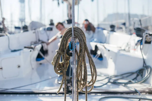 Cordas Cordas Barco Silhueta Marinho Marinheiro Profissional Fundo — Fotografia de Stock