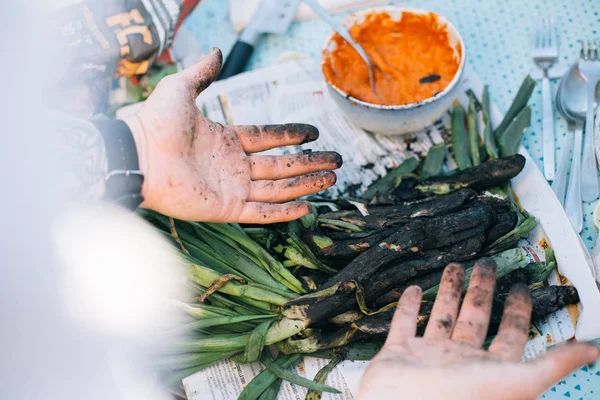 Man showing dirty hands — Stock Photo, Image