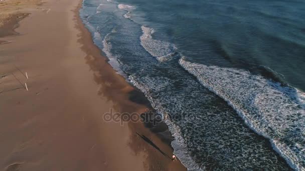 Surfista camina junto a la orilla del mar océano — Vídeos de Stock