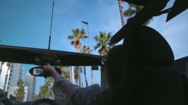 Cabrio araba sürüş palm yolda güneşli gün