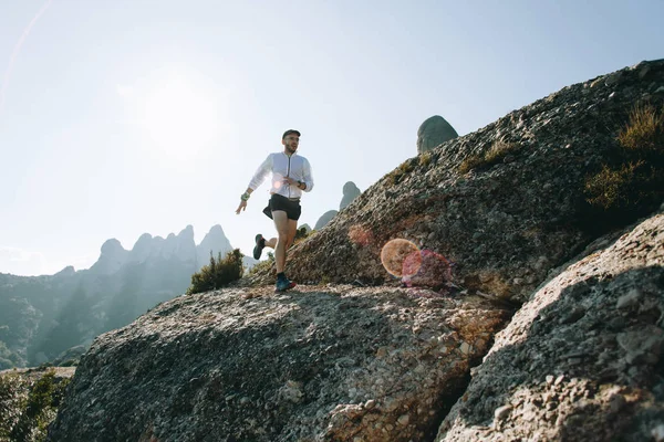 Professional Athlete Runs Steep Climb Ultra Marathon Train Running Practice — Stock Photo, Image