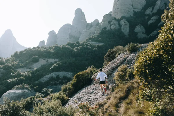 Professional Runner Athlete Runs Away Camera Ultra Marathon Training Jogging — Stock Photo, Image